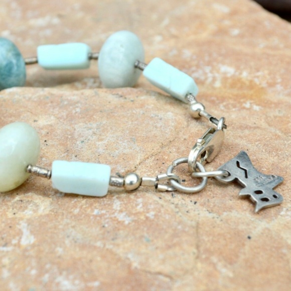 Aquamarine Peruvian Opal Sterling Silver Bracelet - Picture 6 of 7